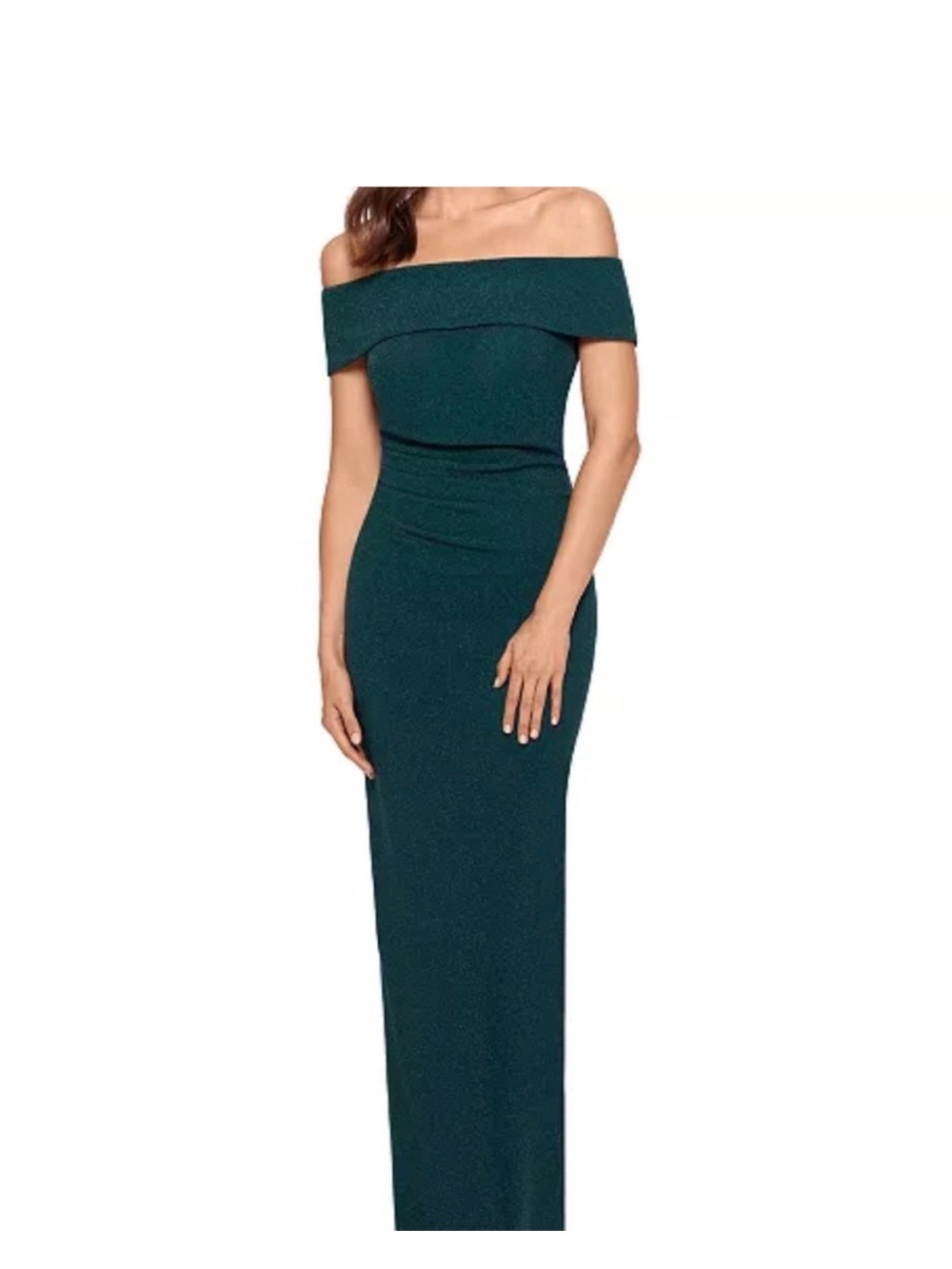 Xscape Off-Shoulder Emerald Green Maxi Gown shimmer size 14